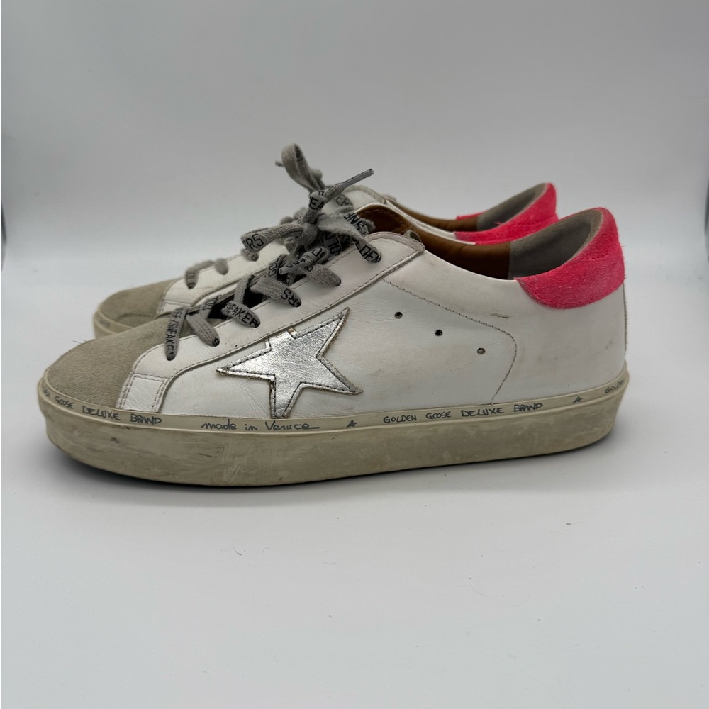 Golden Goose Hi Star Low Top White, Silver & Pink Leather Sneakers